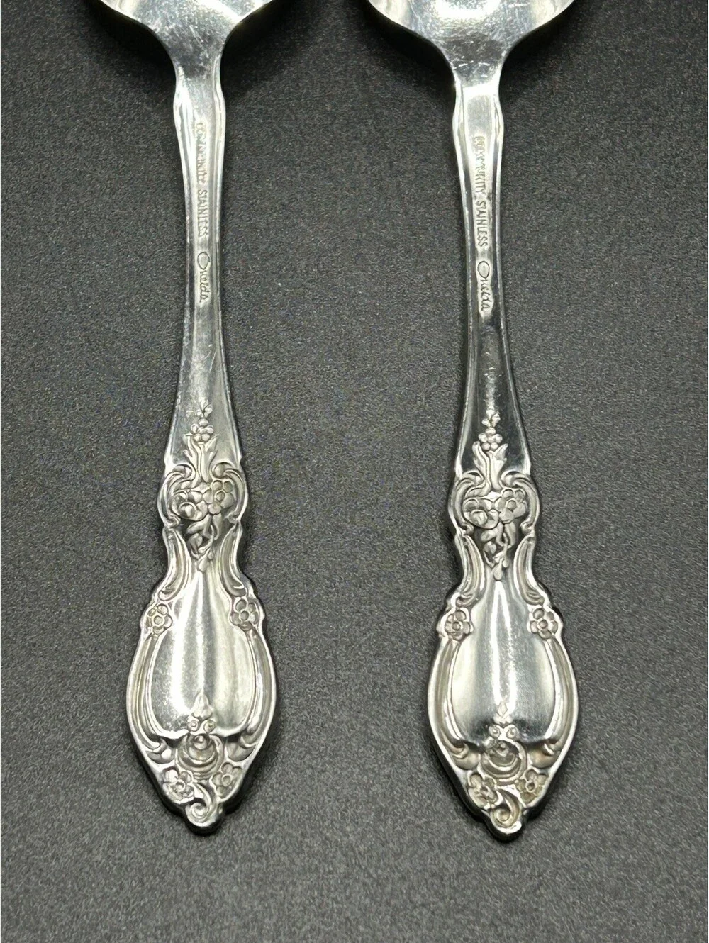 Vintage Pair Of Oneida Louisiana Silverplate Spoon Glossy Floral  1970’s